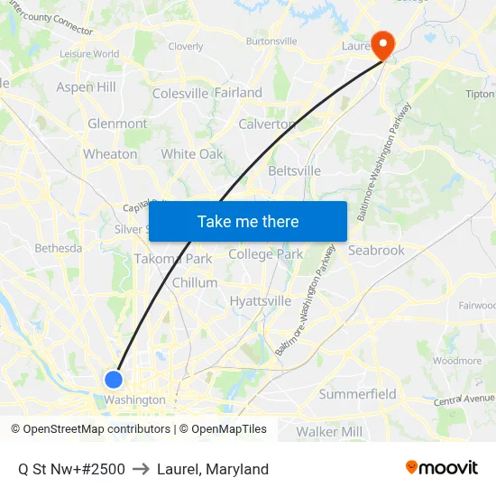 Q St Nw+#2500 to Laurel, Maryland map