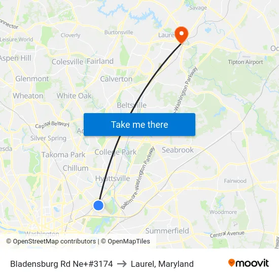 Bladensburg Rd Ne+#3174 to Laurel, Maryland map