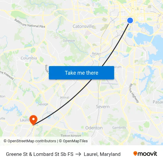 Greene St & Lombard St Sb FS to Laurel, Maryland map