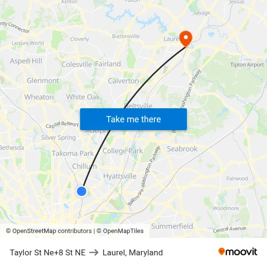 Taylor St Ne+8 St NE to Laurel, Maryland map