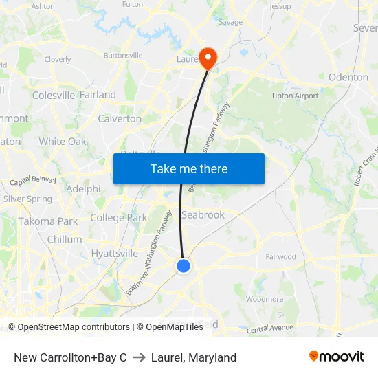 New Carrollton+Bay C to Laurel, Maryland map