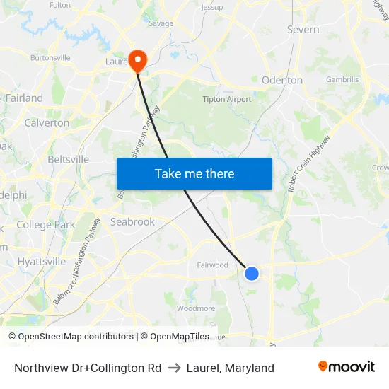 Northview Dr+Collington Rd to Laurel, Maryland map