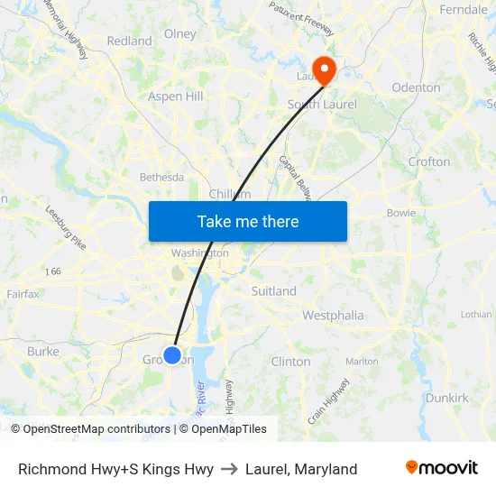 Richmond Hwy+S Kings Hwy to Laurel, Maryland map