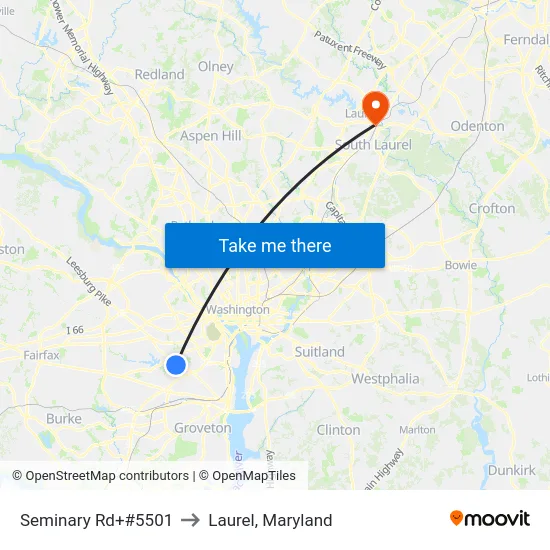 Seminary Rd+#5501 to Laurel, Maryland map