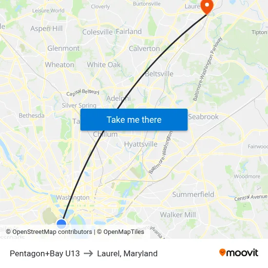 Pentagon+Bay U13 to Laurel, Maryland map