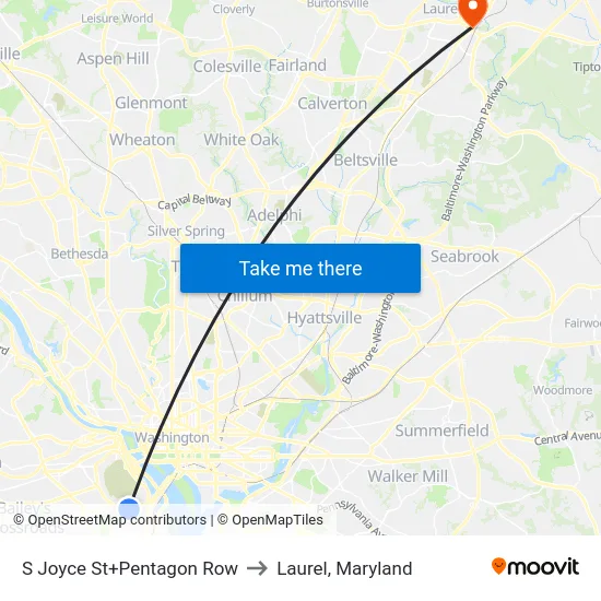 S Joyce St+Pentagon Row to Laurel, Maryland map