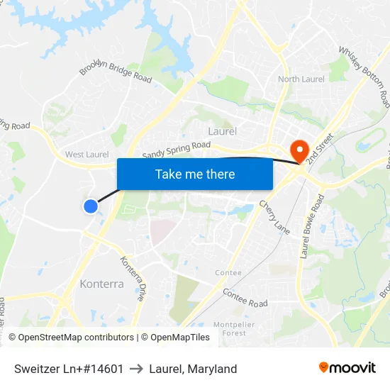 Sweitzer Ln+#14601 to Laurel, Maryland map
