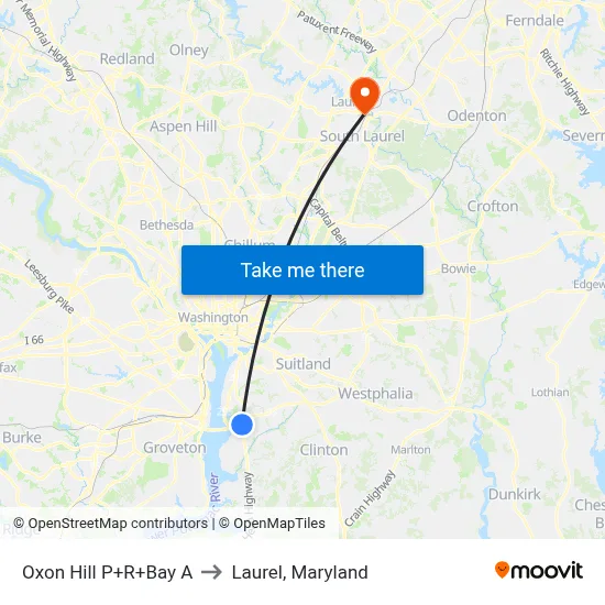 Oxon Hill P+R+Bay A to Laurel, Maryland map