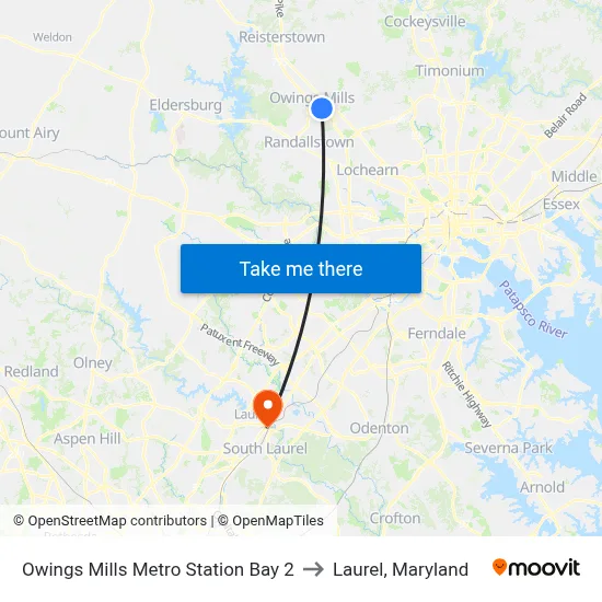 Owings Mills Metro Station Bay 2 to Laurel, Maryland map