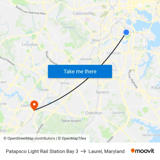 Patapsco Light Rail Station Bay 3 to Laurel, Maryland map