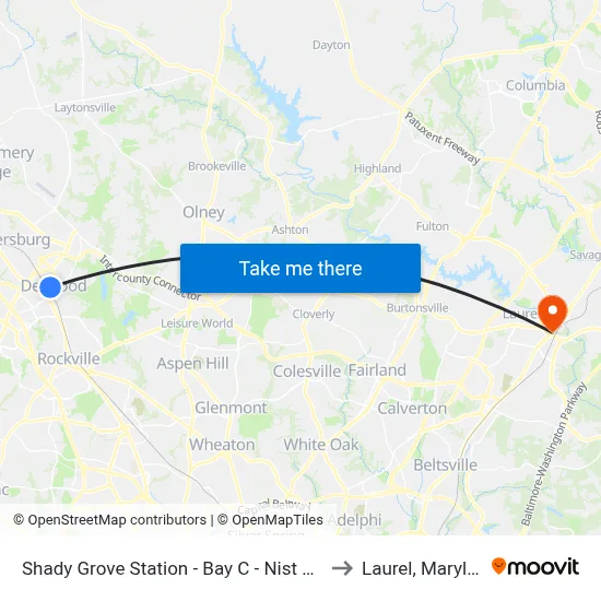 Shady Grove Station - Bay C - Nist Shuttle to Laurel, Maryland map