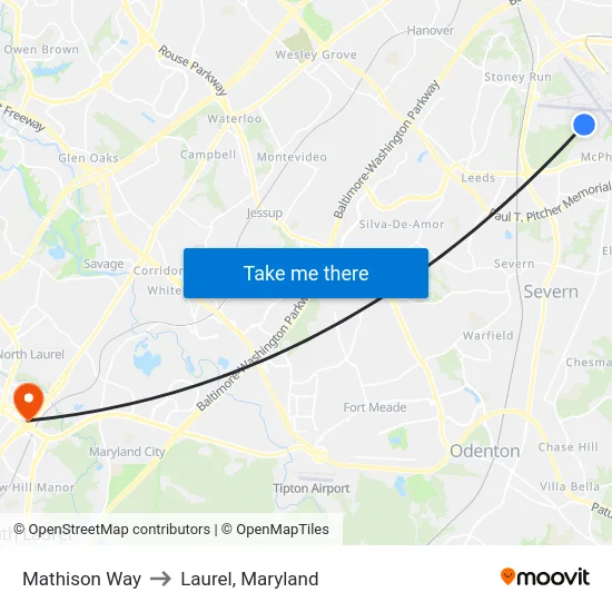 Mathison Way to Laurel, Maryland map