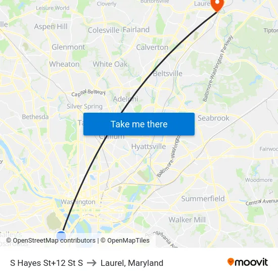S Hayes St+12 St S to Laurel, Maryland map