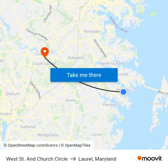 West St. And Church Circle to Laurel, Maryland map