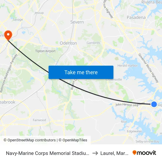 Navy-Marine Corps Memorial Stadium (Stop 1) to Laurel, Maryland map