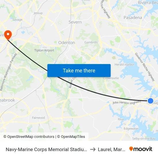 Navy-Marine Corps Memorial Stadium (Stop 3) to Laurel, Maryland map