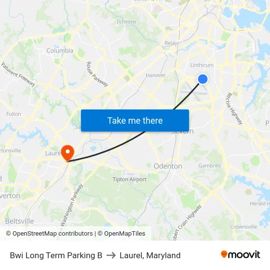 Bwi Long Term Parking B to Laurel, Maryland map