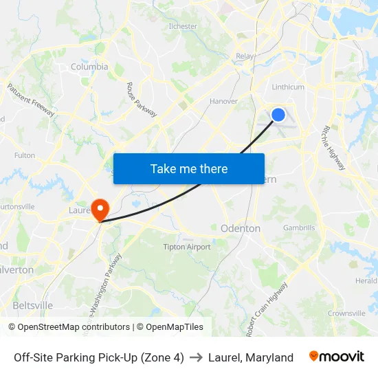 Off-Site Parking Pick-Up (Zone 4) to Laurel, Maryland map