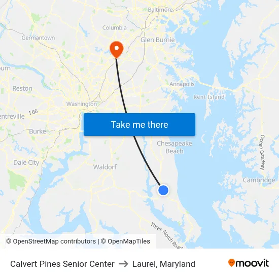 Calvert Pines Senior Center to Laurel, Maryland map