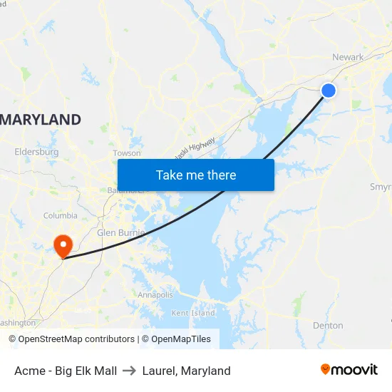 Acme - Big Elk Mall to Laurel, Maryland map