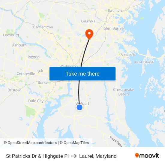 St Patricks Dr & Highgate Pl to Laurel, Maryland map