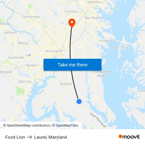 Food Lion to Laurel, Maryland map