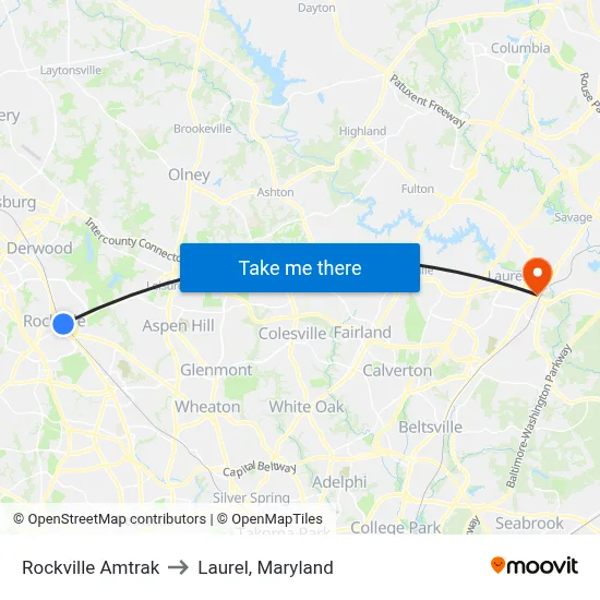 Rockville Amtrak to Laurel, Maryland map