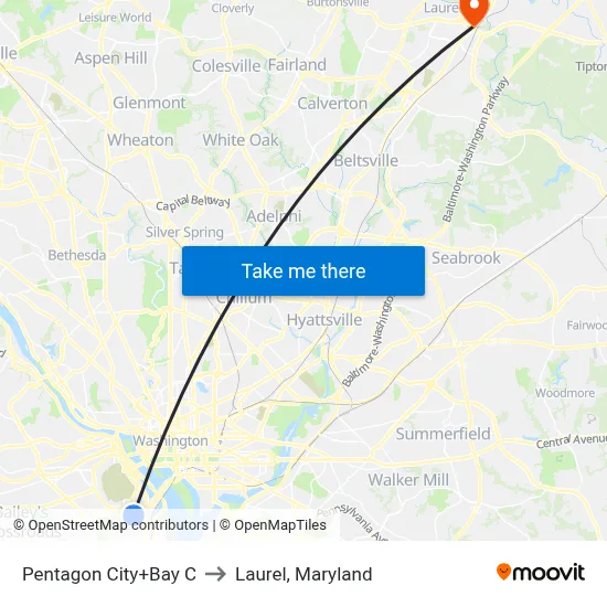 Pentagon City+Bay C to Laurel, Maryland map