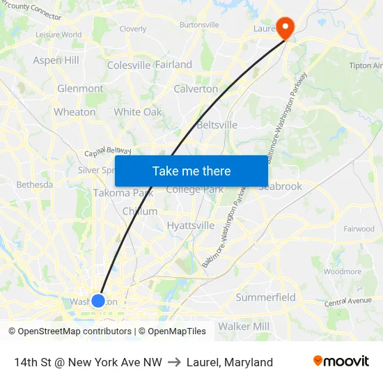 14th St @ New York Ave NW to Laurel, Maryland map