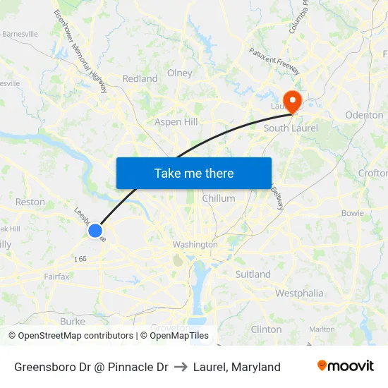 Greensboro Dr @ Pinnacle Dr to Laurel, Maryland map
