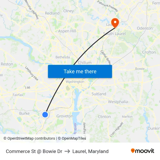 Commerce St @ Bowie Dr to Laurel, Maryland map
