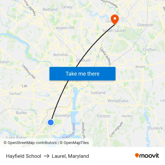 Hayfield School to Laurel, Maryland map