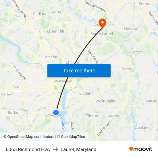 6065 Richmond Hwy to Laurel, Maryland map