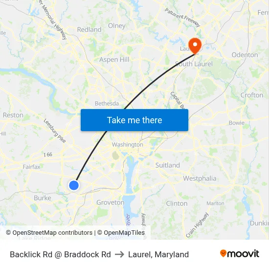 Backlick Rd @ Braddock Rd to Laurel, Maryland map