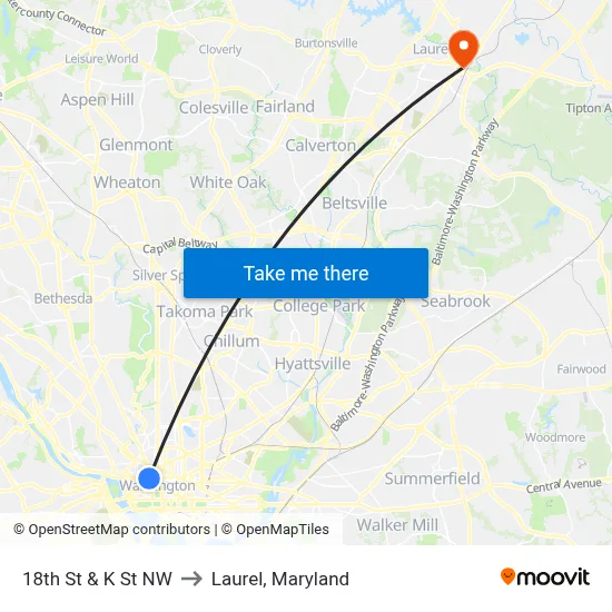 18th St & K St NW to Laurel, Maryland map