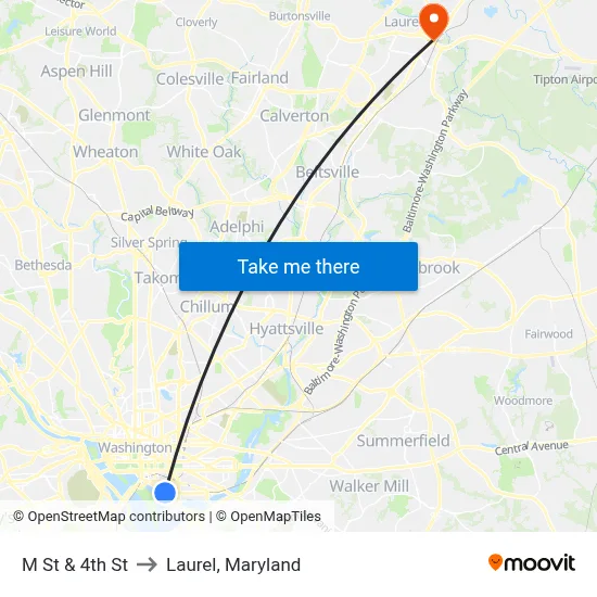 M St & 4th St to Laurel, Maryland map