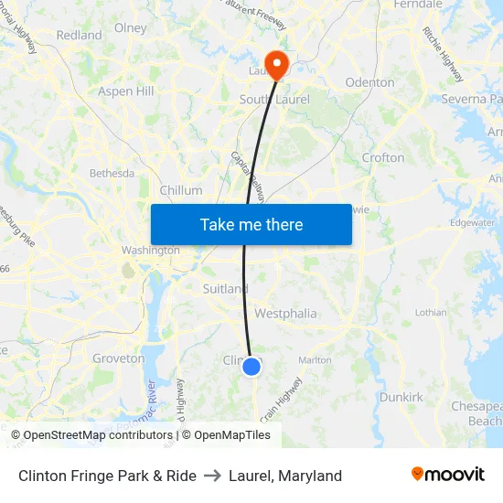Clinton Fringe Park & Ride to Laurel, Maryland map