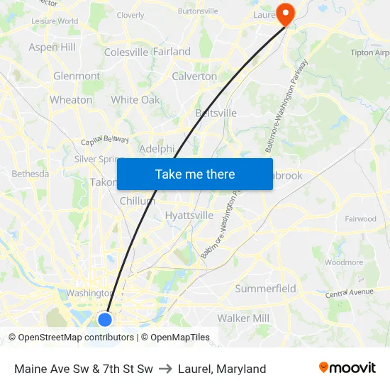 Maine Ave Sw  & 7th St Sw to Laurel, Maryland map