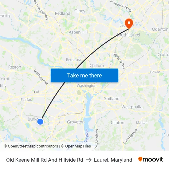 Old Keene Mill Rd And Hillside Rd to Laurel, Maryland map