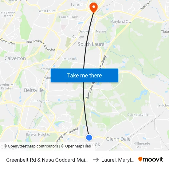 Greenbelt Rd & Nasa Goddard Main Gate to Laurel, Maryland map