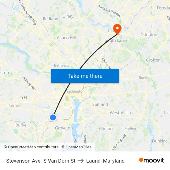 Stevenson Ave+S Van Dorn St to Laurel, Maryland map