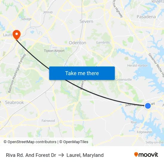 Riva Rd. And Forest Dr to Laurel, Maryland map