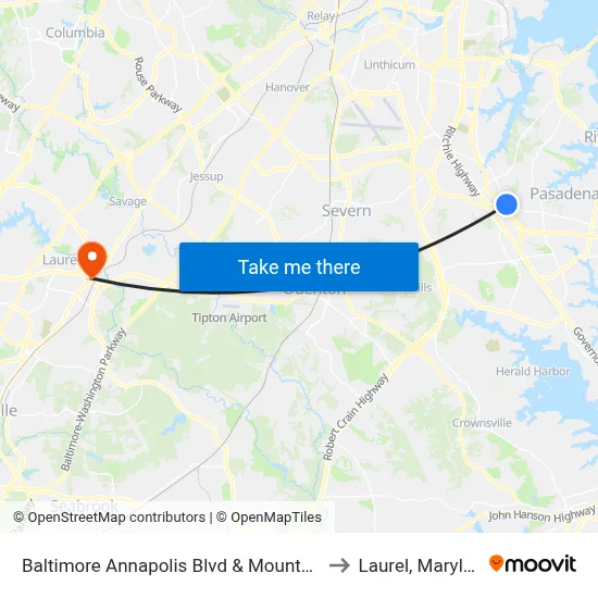 Baltimore Annapolis Blvd & Mountain Rd to Laurel, Maryland map