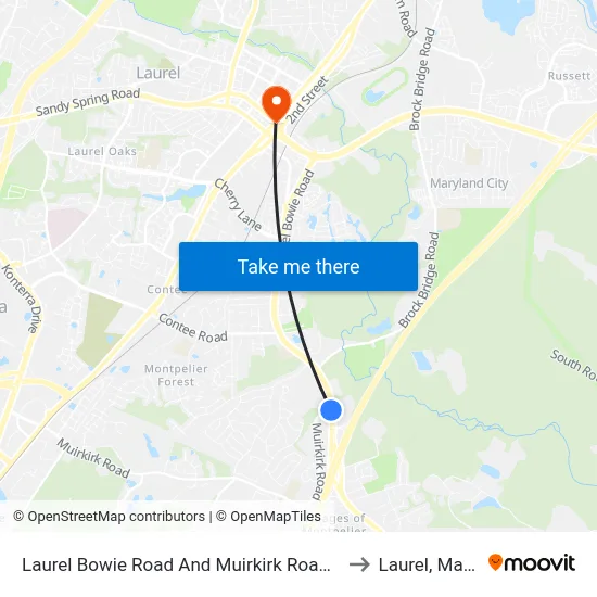 Laurel Bowie Road And Muirkirk Road (Southbound) to Laurel, Maryland map