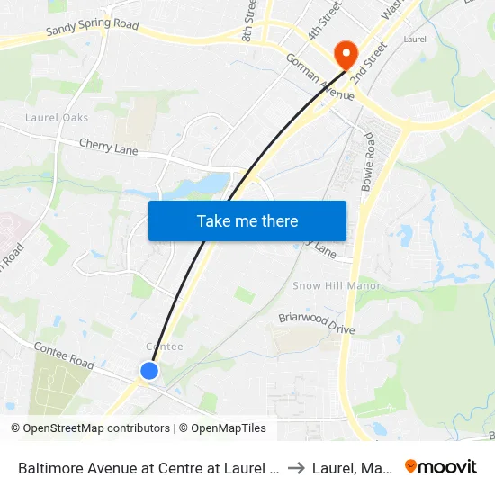 Baltimore Avenue at Centre at Laurel (Northbound) to Laurel, Maryland map