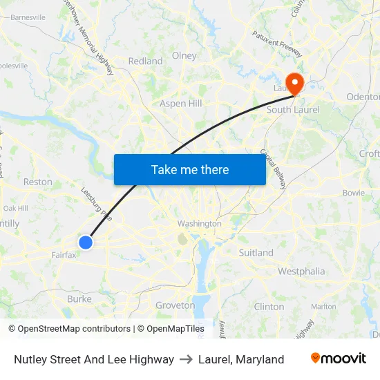 Nutley Street And Lee Highway to Laurel, Maryland map