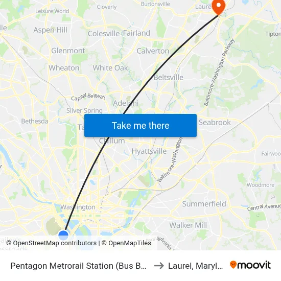 Pentagon Metrorail Station (Bus Bay L7) to Laurel, Maryland map