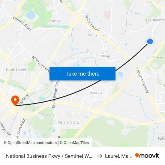 National Business Pkwy / Sentinel Way (Northbound) to Laurel, Maryland map