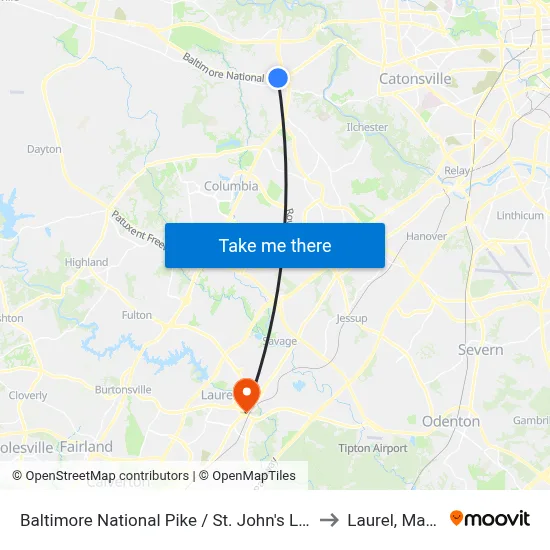Baltimore National Pike / St. John's Ln (Eastbound) to Laurel, Maryland map