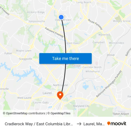 Cradlerock Way / East Columbia Library (Westbound) to Laurel, Maryland map